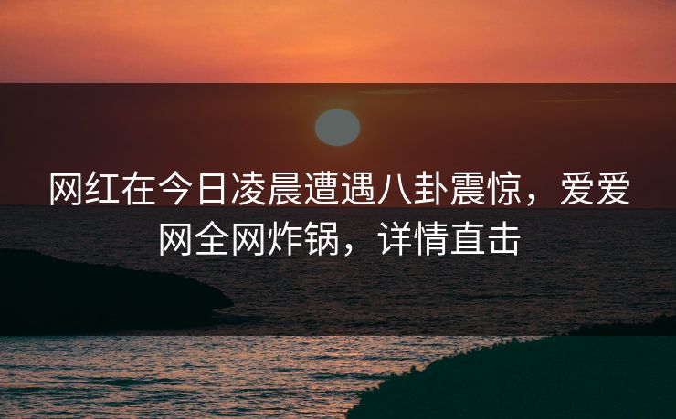 网红在今日凌晨遭遇八卦震惊,爱爱网全网炸锅,详情直击