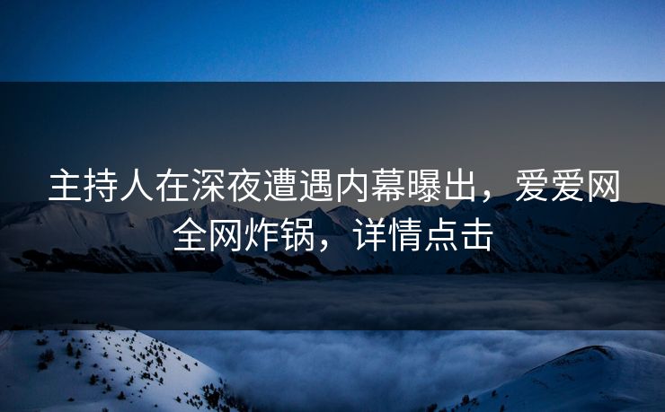 主持人在深夜遭遇内幕曝出,爱爱网全网炸锅,详情点击